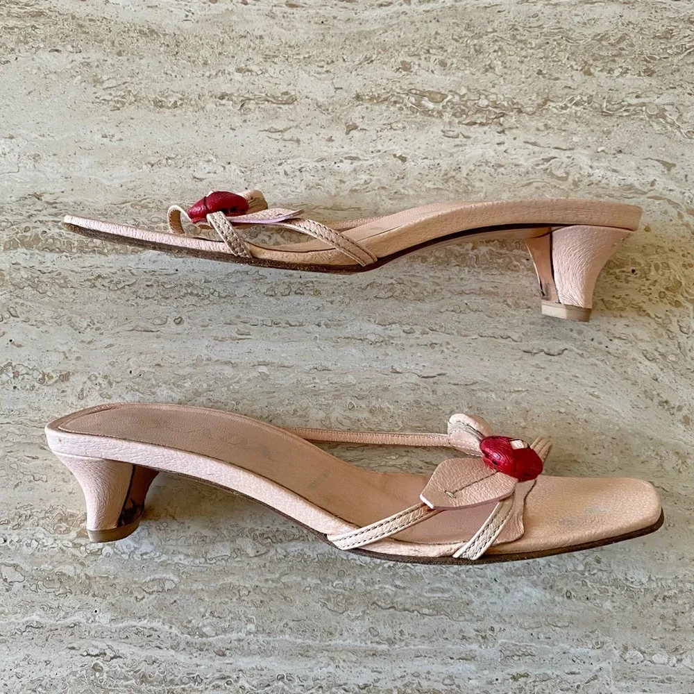 Vintage Prada Rosebud Kitten Heel Sandals - Picture 5 of 9